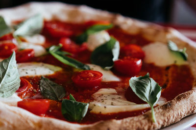 Close-up of pizza on table