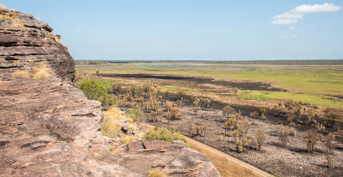 Scenic view of land against sky