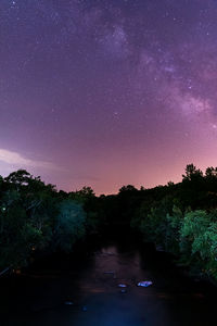 Scenic view of illuminated trees against sky at night
