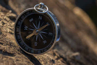 Close-up of navigational compass