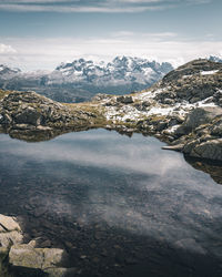 Scenic view of snowcapped mountains against sky