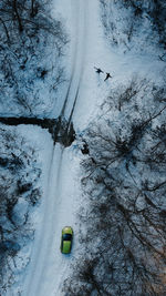 High angle view of snow covered landscape