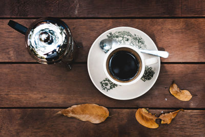 Directly above shot of coffee cup on table