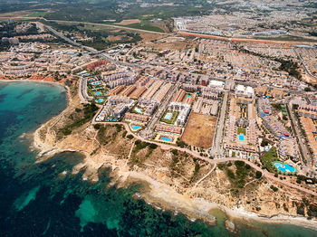 High angle view of city buildings