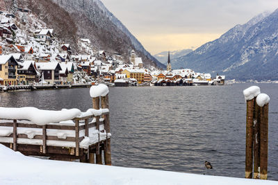 Scenic view of frozen lake against sky during winter