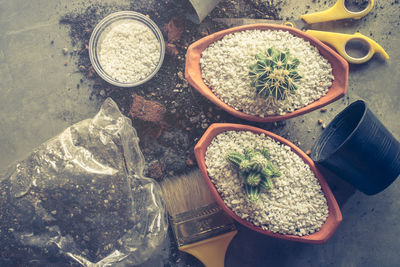 High angle view of food on table