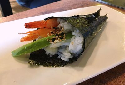 Close-up of sushi in plate on table