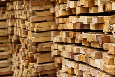 Full frame shot of stack of firewood