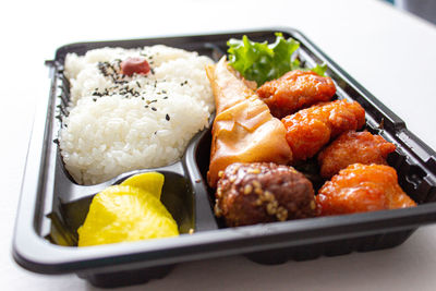 High angle view of food in plate