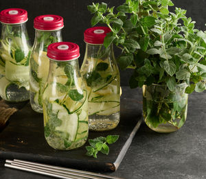 High angle view of food on table
