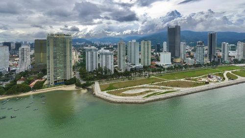 High angle view of buildings in city