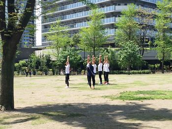 Woman walking on footpath