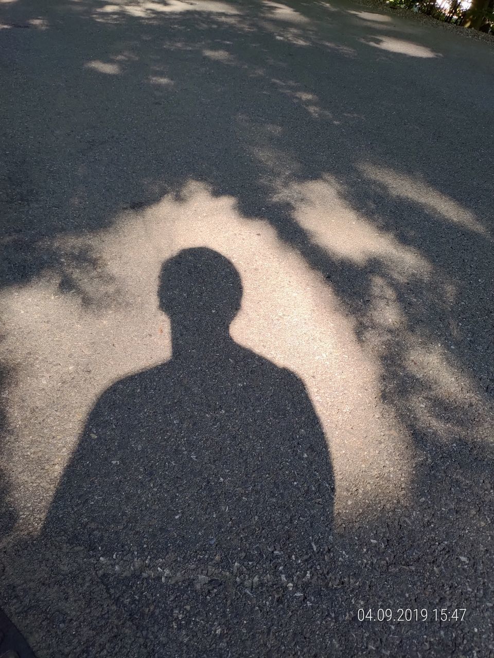 HIGH ANGLE VIEW OF SHADOW ON ROAD