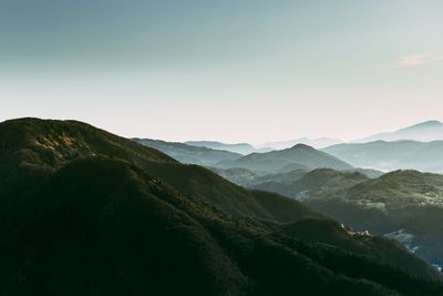 Scenic view of mountains against clear sky