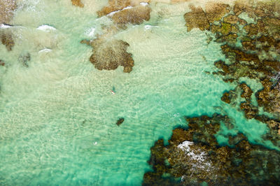 High angle view of rocks in water