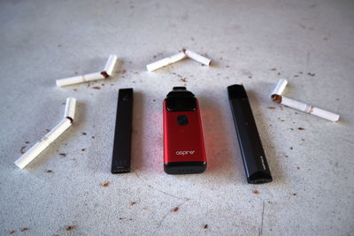 High angle view of cigarette on table