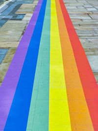 High angle view of rainbow stripes