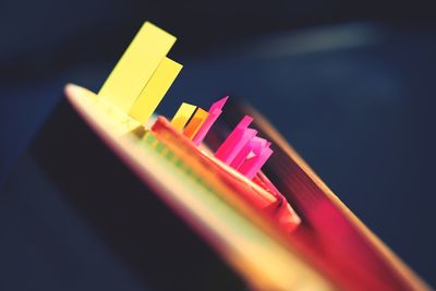High angle view of colored pencils on table