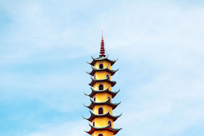 Low angle view of pagoda against sky