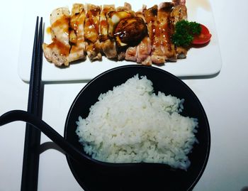 High angle view of food served in plate