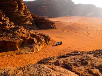 High angle view of car at desert