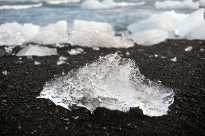 Close-up of frozen sea shore