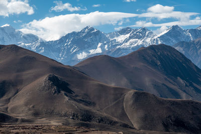 Scenic view of snowcapped mountains against sky