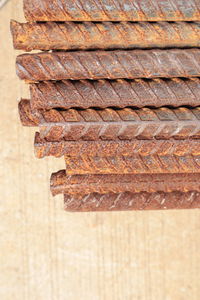 Close-up of rusty metal on table