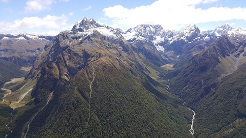 Scenic view of snowcapped mountains against sky