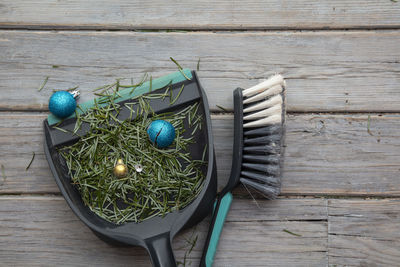 Directly above shot of christmas decorations on table