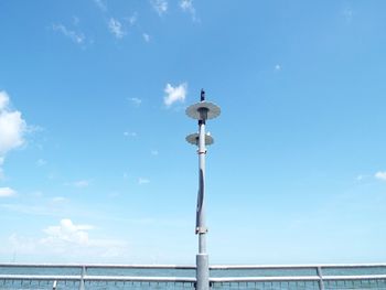 Low angle view of sea against blue sky