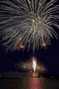 Low angle view of firework display at night