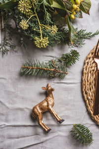 High angle view of christmas decoration on table