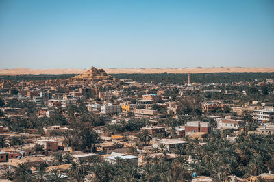 High angle view of townscape against clear sky