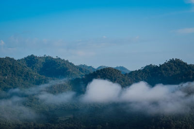 Scenic view of waterfall against sky