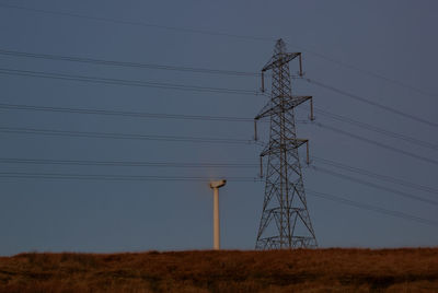 Electricity pylon against clear sky