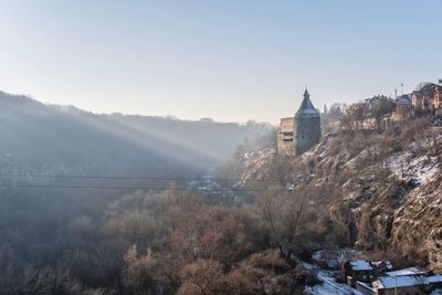 Smotrytsky canyon and river around the kamianets-podilskyi fortress on a sunny winter morning