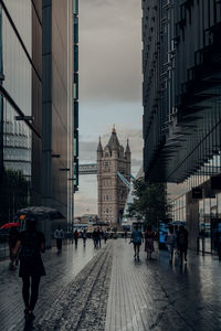 View of tower bridge from more london, a part of london bridge city, uk.