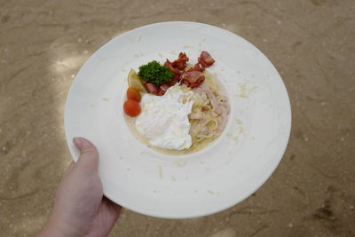 High angle view of person holding breakfast