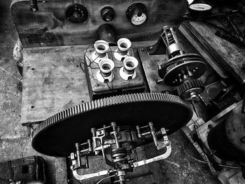 High angle view of old machine part