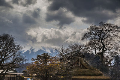 Low angle view of building against cloudy sky