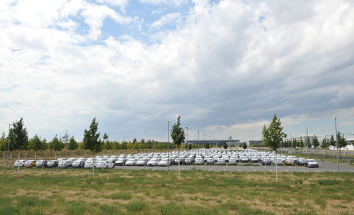 Built structure on field against sky