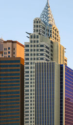 Low angle view of buildings against clear sky