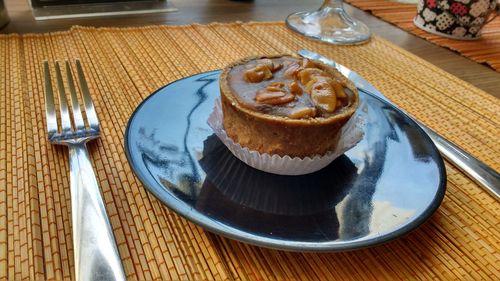 Close-up of cupcake in plate on table