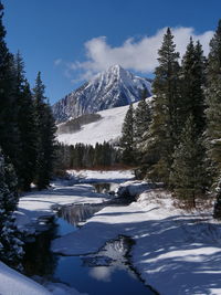 Scenic view of snowcapped mountains against sky