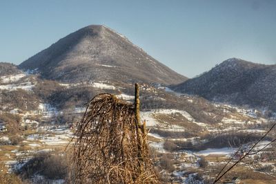 Scenic view of snowcapped mountains against sky