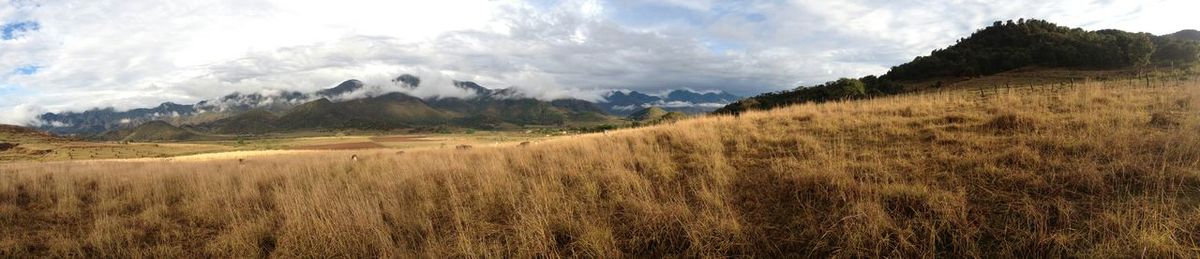 Scenic view of landscape against cloudy sky