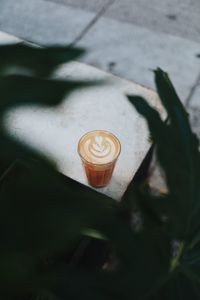 High angle view of coffee on table