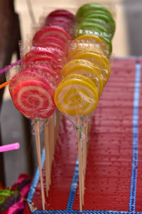 Close-up of candies on table