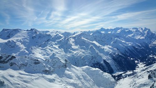 Scenic view of snowcapped mountains against sky